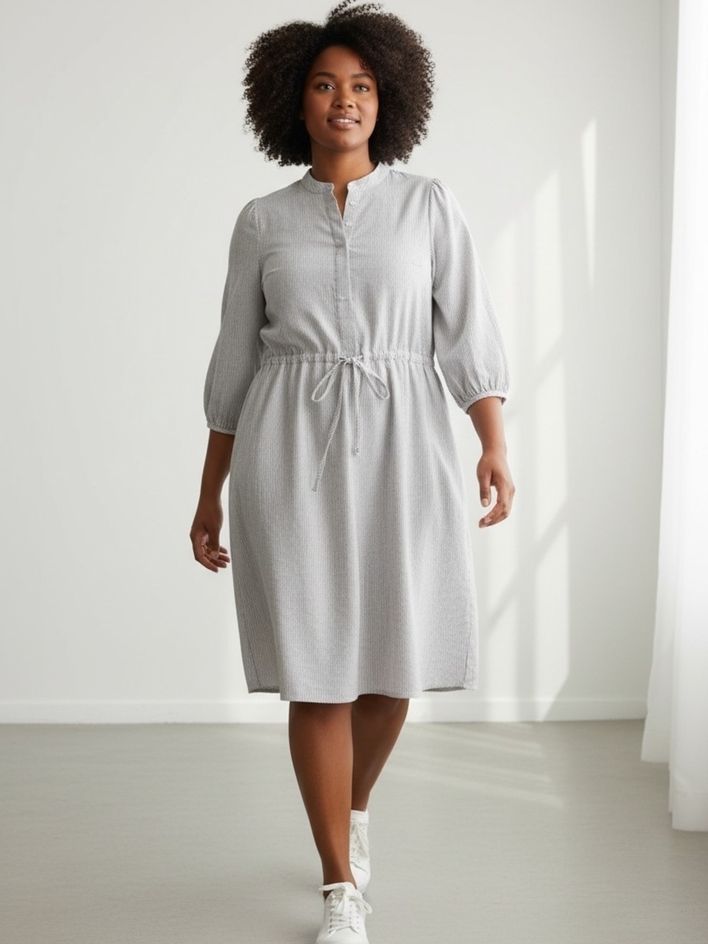 Banana Republic Black & White Striped Drawstring Shirt Midi Dress XL